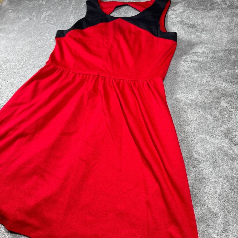 Jessica Simpson Fit & Flare Dress Women's M Red Black Sleeveless Keyhole Back - Picture 8 of 9